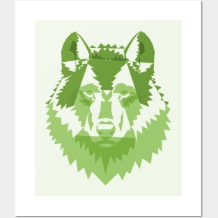 Geometric Green Wolf Posters and Art